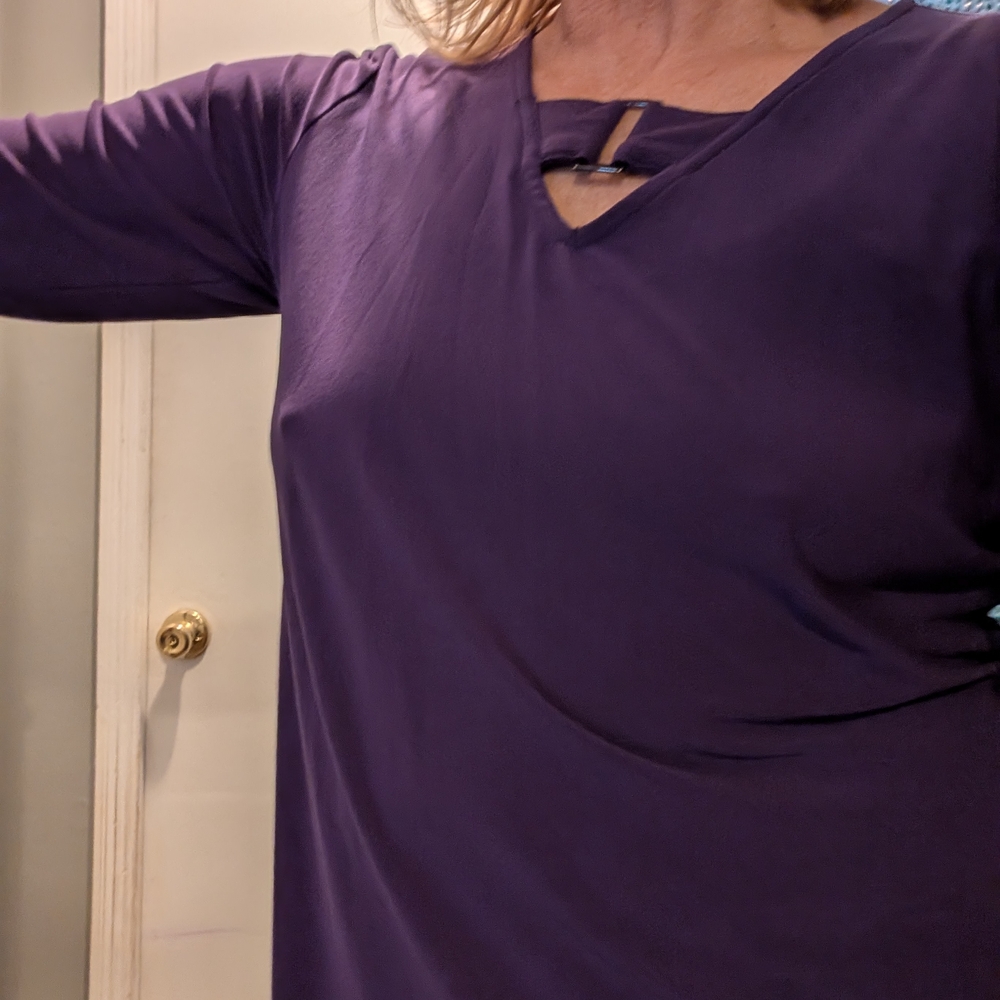 Purple 3/4 Length Sleeve Casual Work Shirt Alfani - Picture 2 of 8